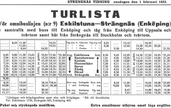 Bussturlista 1933 Blåa bussar